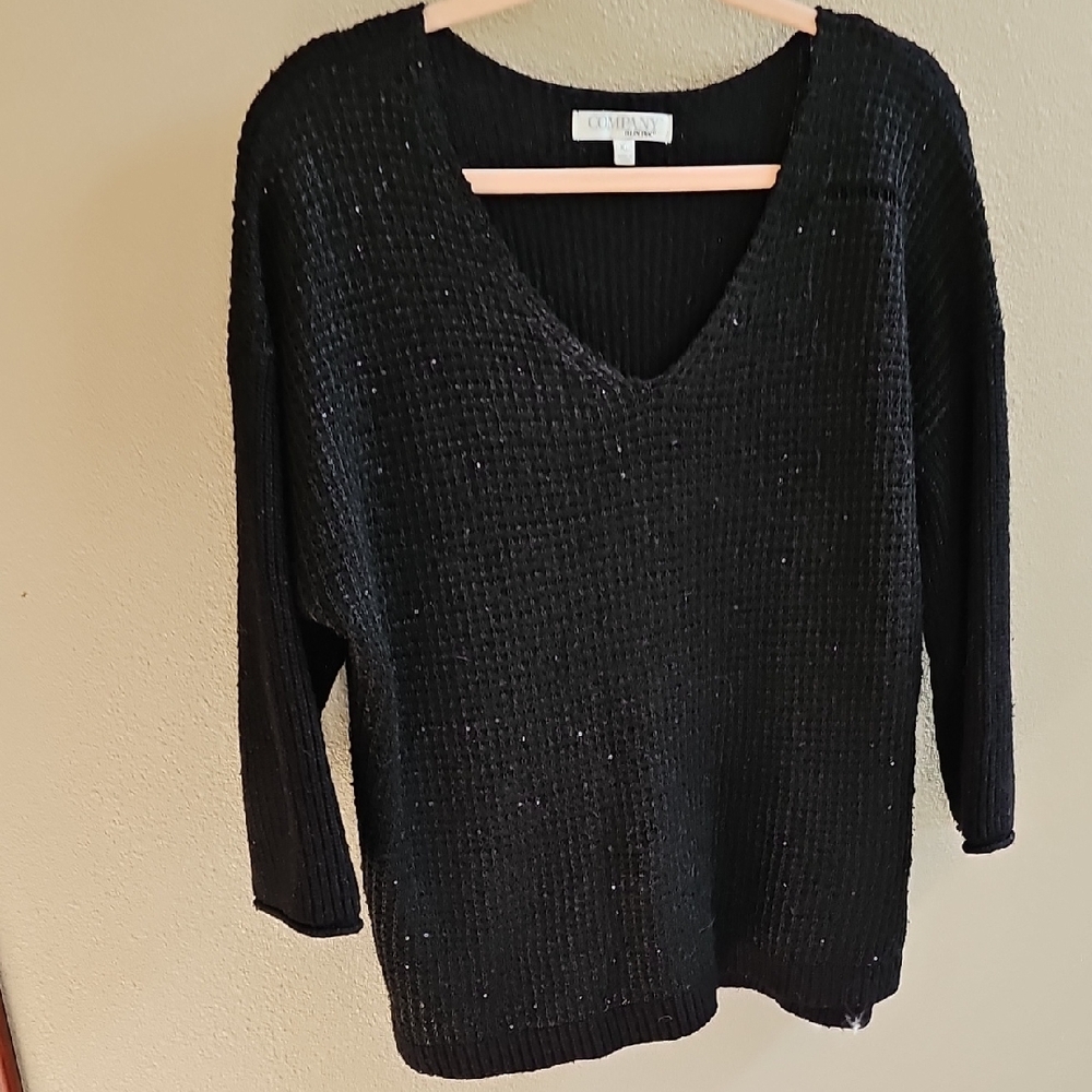 Ellen Tracy Women's Elegant Black V-Neck Sweater